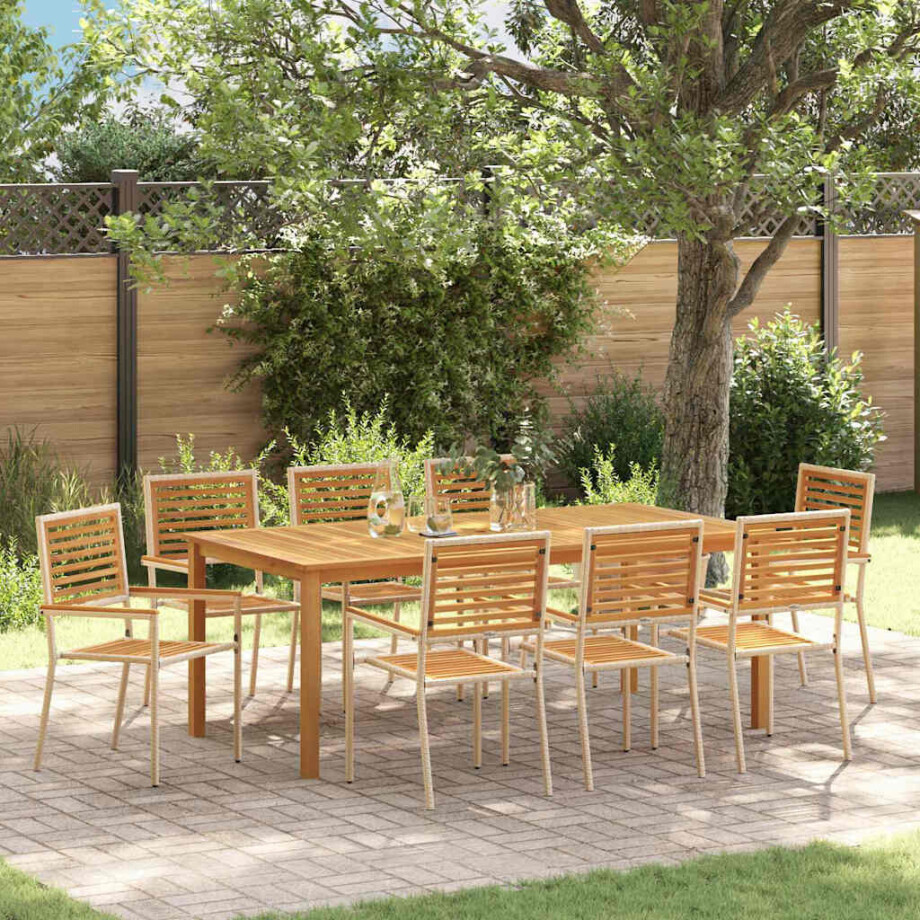 vidaXL Tuin eettafelset 9 pcs Beige Massief Acaciahout afbeelding 1