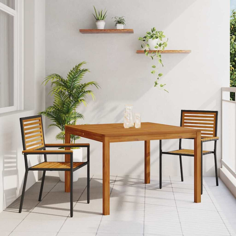 vidaXL Tuin eettafelset 3 pcs Zwart Massief Acaciahout afbeelding 1
