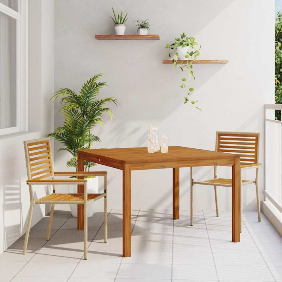 vidaXL Tuin eettafelset 3 pcs Beige Massief Acaciahout afbeelding 1