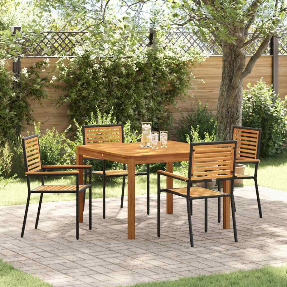 vidaXL Tuin eettafelset 5 pcs Zwart Massief Acaciahout afbeelding 1