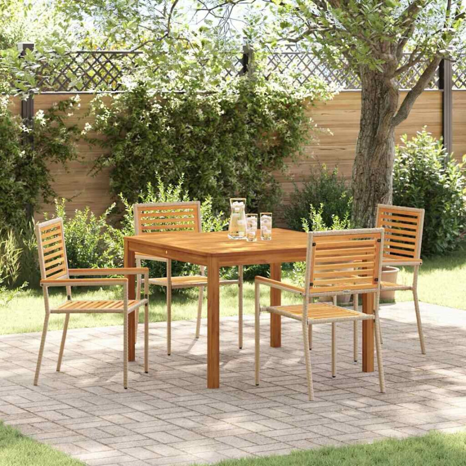 vidaXL Tuin eettafelset 5 pcs Beige Massief Acaciahout afbeelding 1