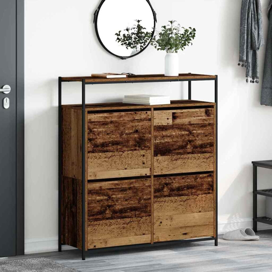 vidaXL Schoenenkast met plank Oudhout 100 x 34 x 112 cm Bewerkt hout afbeelding 1
