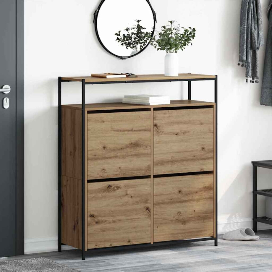 vidaXL Schoenenkast Artisan Eiken 100 x 34 x 112 cm Bewerkt hout vidaXL Schoenenkast Artisan Eiken 100 x 34 x 112 cm Bewerkt hout afbeelding 1