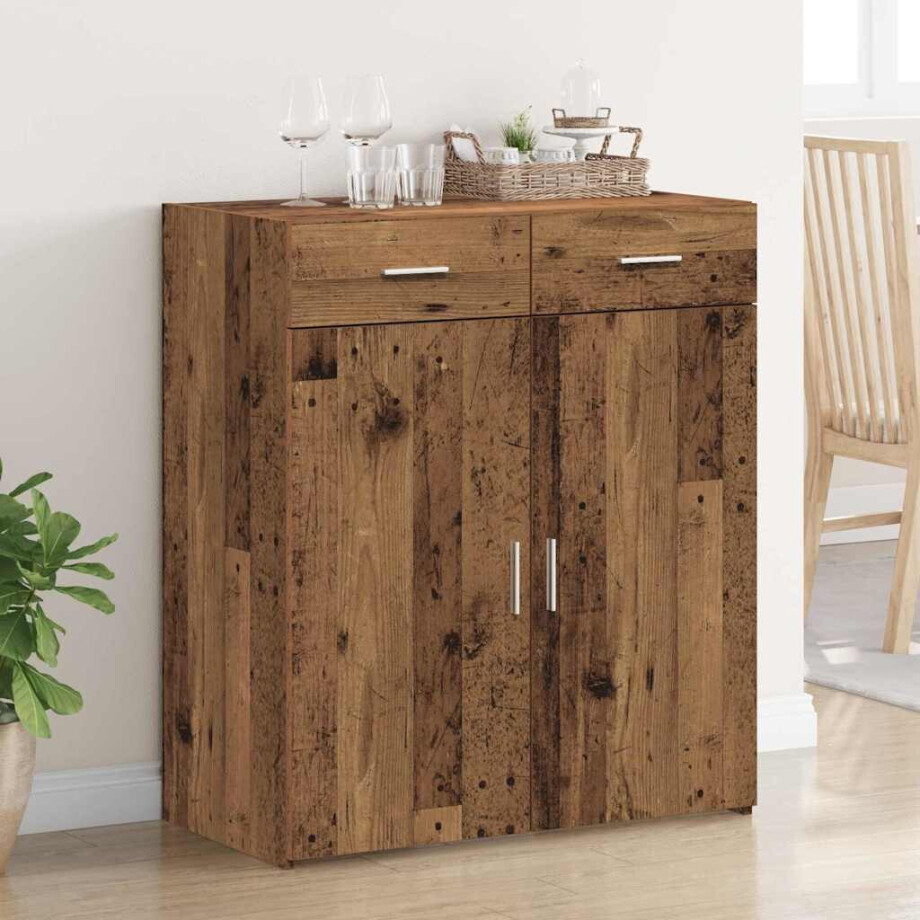 vidaXL Opbergkast met lade Oud hout 80 x 42,5 x 93,5 cm Bewerkt hout afbeelding 1