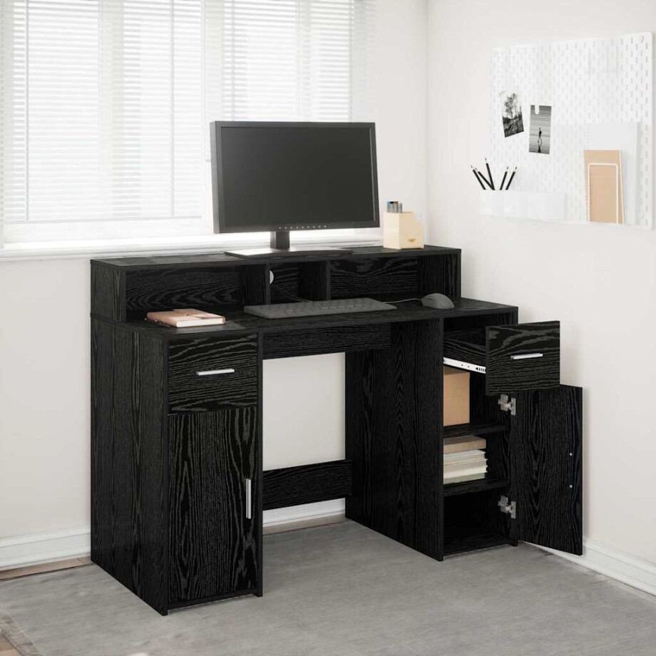 vidaXL Bureau met lade Zwart eiken 120 x 55 x 91 cm Bewerkt hout afbeelding 1