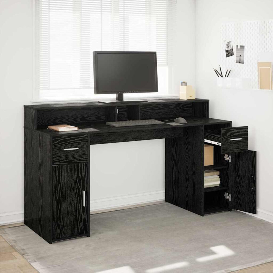 vidaXL Bureau met lade Zwart eiken 160 x 55 x 91 cm Bewerkt hout afbeelding 1