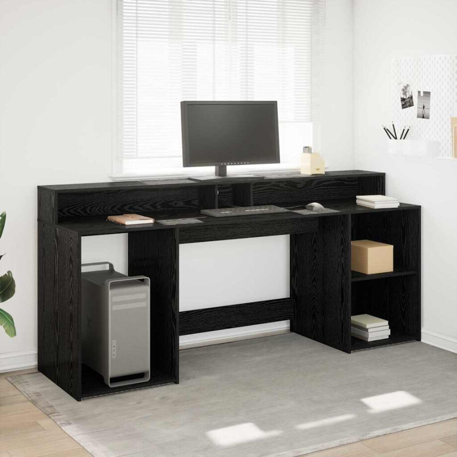 vidaXL Bureau met lade Zwart eiken 200 x 55 x 91 cm Bewerkt hout afbeelding 1