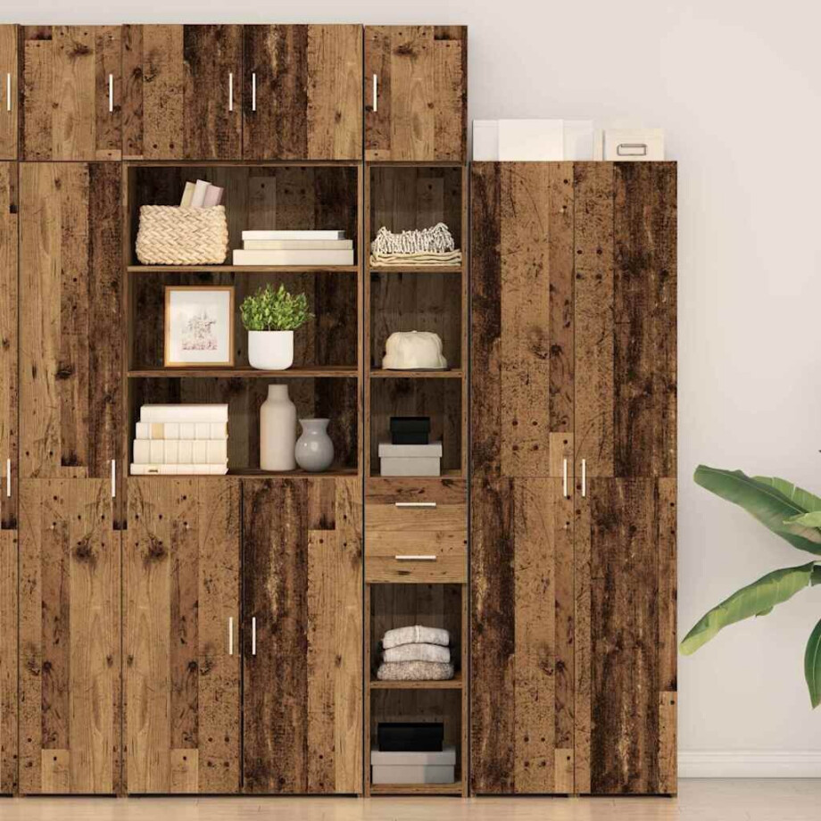 vidaXL Opbergkast met lade 2 pcs Oudhout 30 x 42,5 x 225 cm afbeelding 1