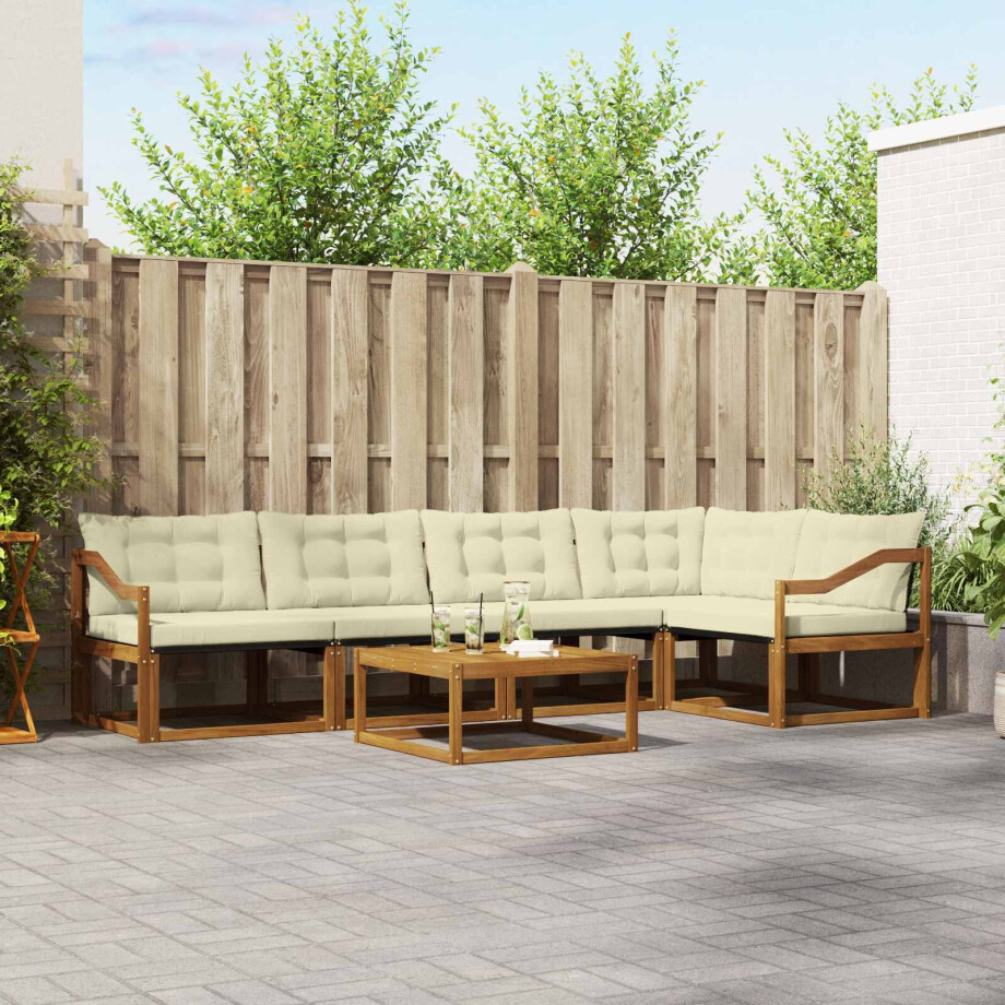 vidaXL Buiten bankenset met kussen 6 pcs Natuurlijk en Crème afbeelding 1