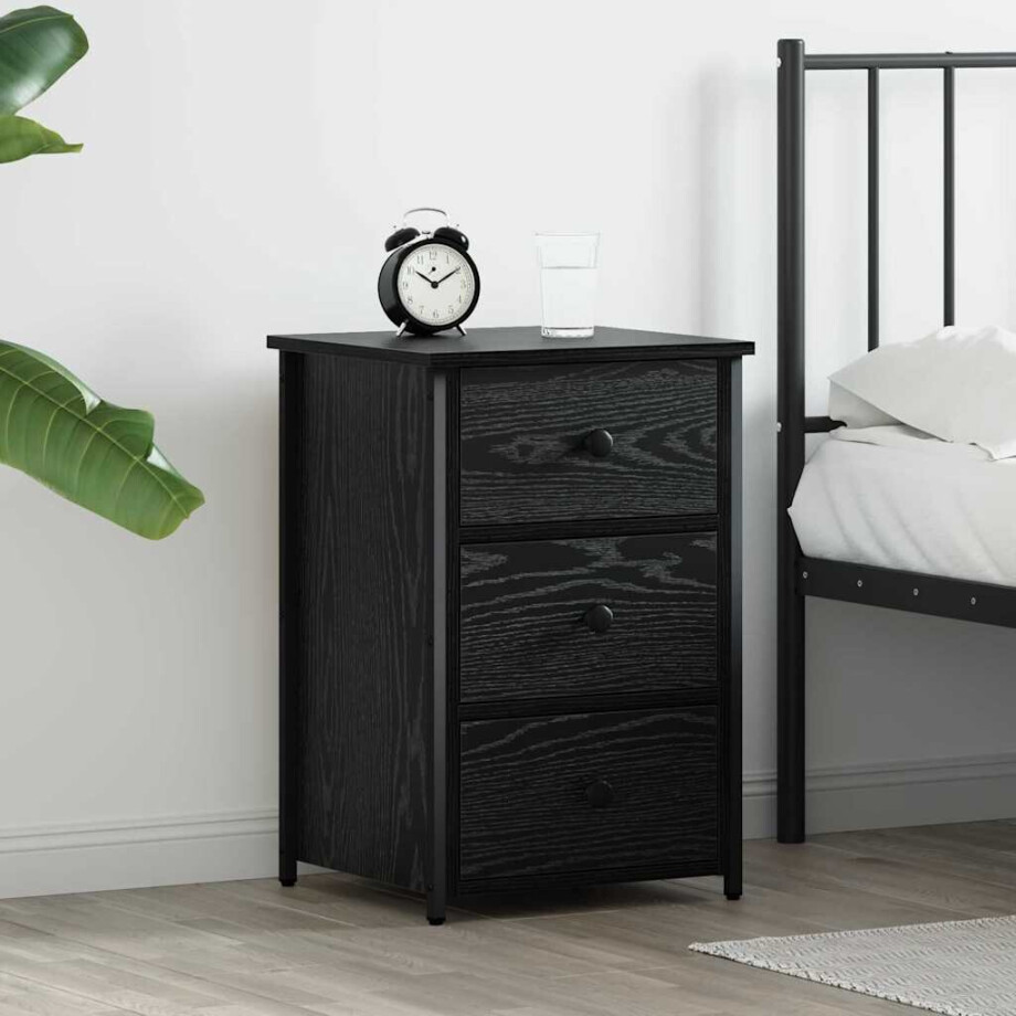vidaXL Nachtkastje Zwart Eiken 40 x 36 x 60 cm Massief Gerecycled Hout afbeelding 1