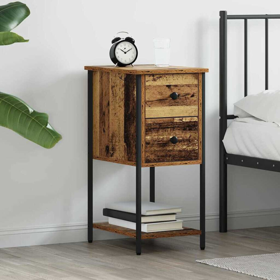 vidaXL Nachtkastje met lade Oud hout 32 x 42 x 70 cm Bewerkt hout afbeelding 1
