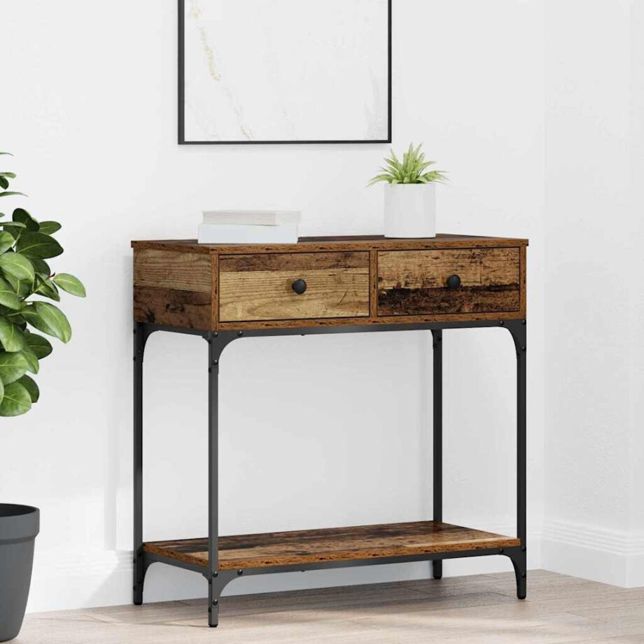 vidaXL Wandtafel met lade Oud hout 75 x 34,5 x 75 cm Bewerkt hout afbeelding 1