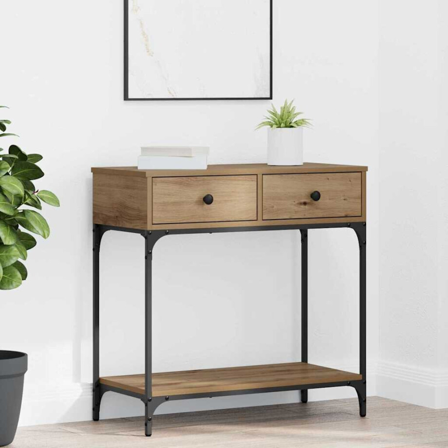 vidaXL Wandtafel met lade artisanaal eikenkleurig 75 x 34,5 x 75 cm afbeelding 1