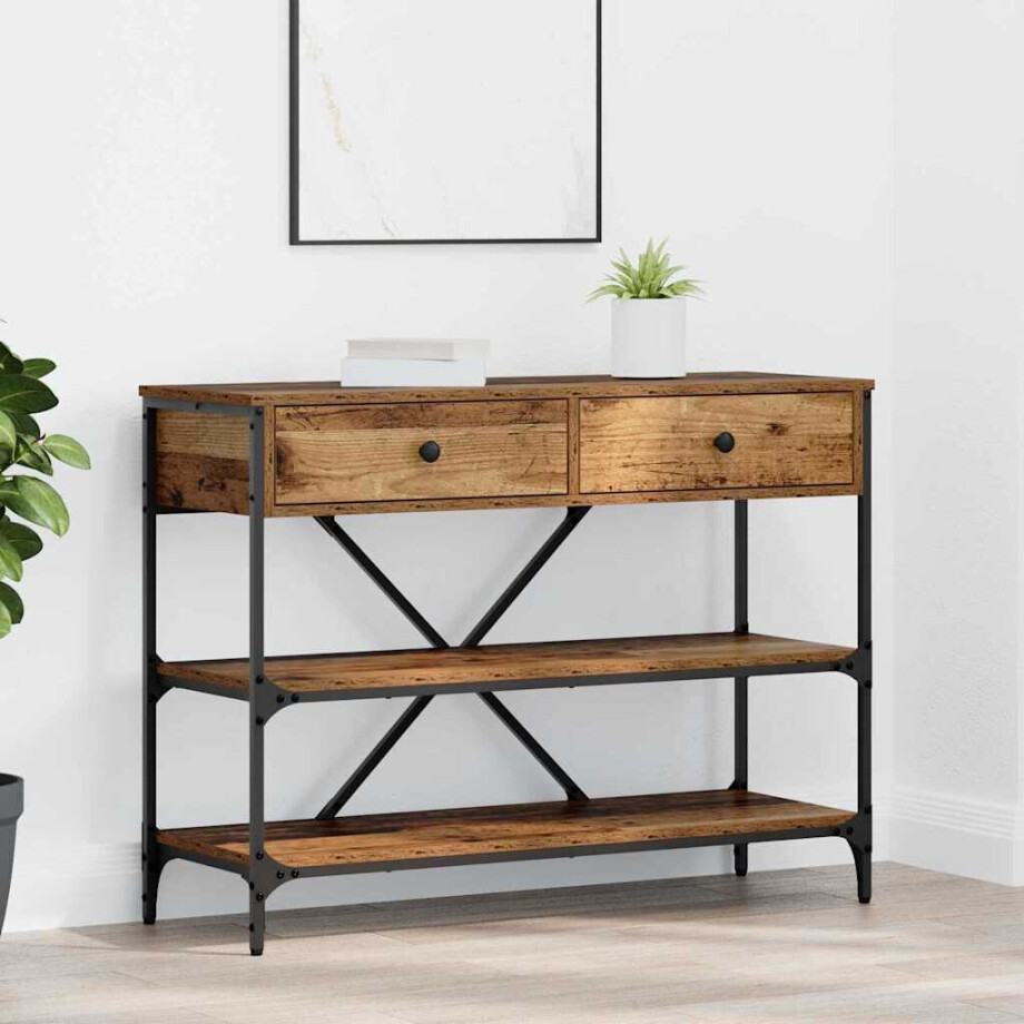 vidaXL Wandtafel met lade met plank Bruin 100 x 34,5 x 75 cm Hout afbeelding 1