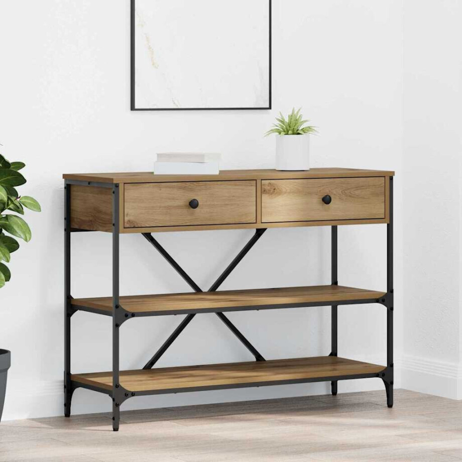 vidaXL Wandtafel met lade met plank Bruin 100 x 34,5 x 75 cm Hout afbeelding 1