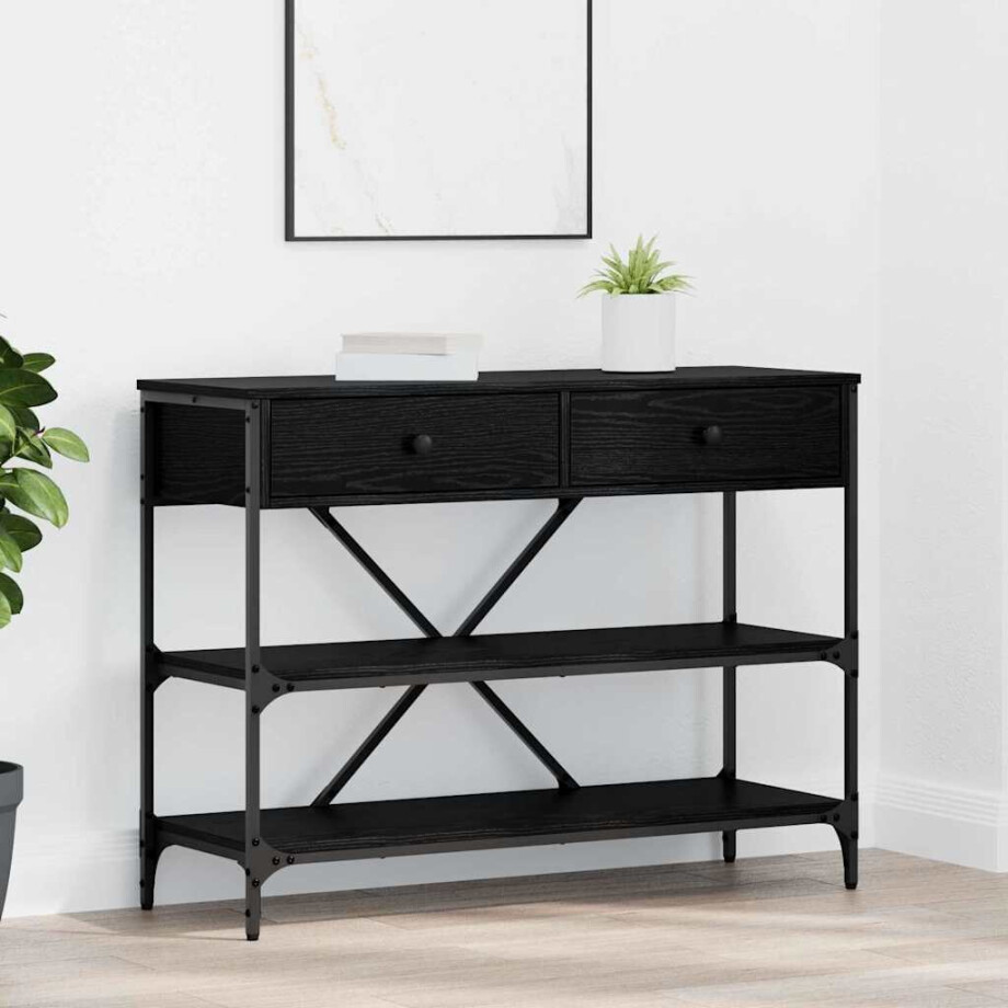 vidaXL Wandtafel met lade Zwart Eiken 100 x 34,5 x 75 cm Hout afbeelding 1