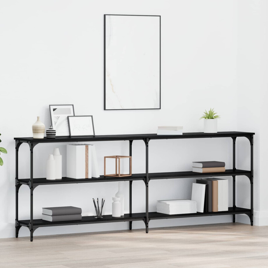 vidaXL Wandtafel Zwart eiken 200 x 29 x 75 cm Geperst Hout en Metaal afbeelding 1