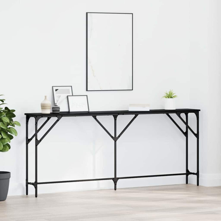 vidaXL Wandtafel Zwart eiken 180 x 23 x 75 cm Gelaagd hout en metaal afbeelding 1