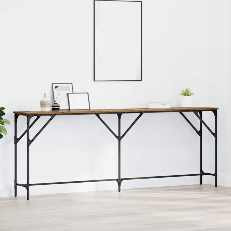 vidaXL Wandtafel Oud Hout 200 x 29 x 75 cm Gelaagd hout en metaal afbeelding 1