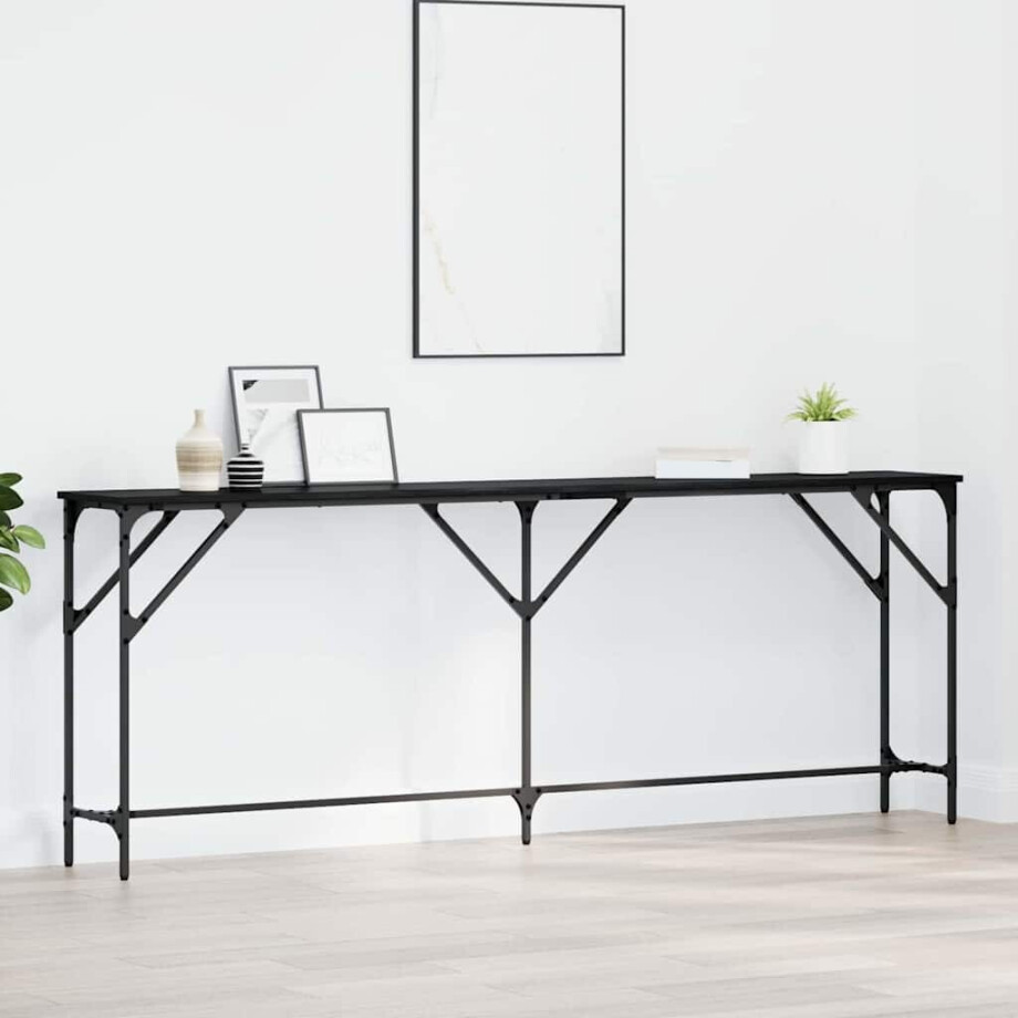 vidaXL Wandtafel Zwart eiken 200 x 29 x 75 cm Gelaagd hout en metaal afbeelding 1