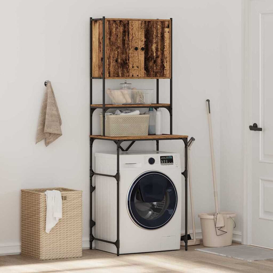vidaXL Wasmachinekast Oudhout 68 x 48,5 x 194 cm Bewerkt hout afbeelding 1