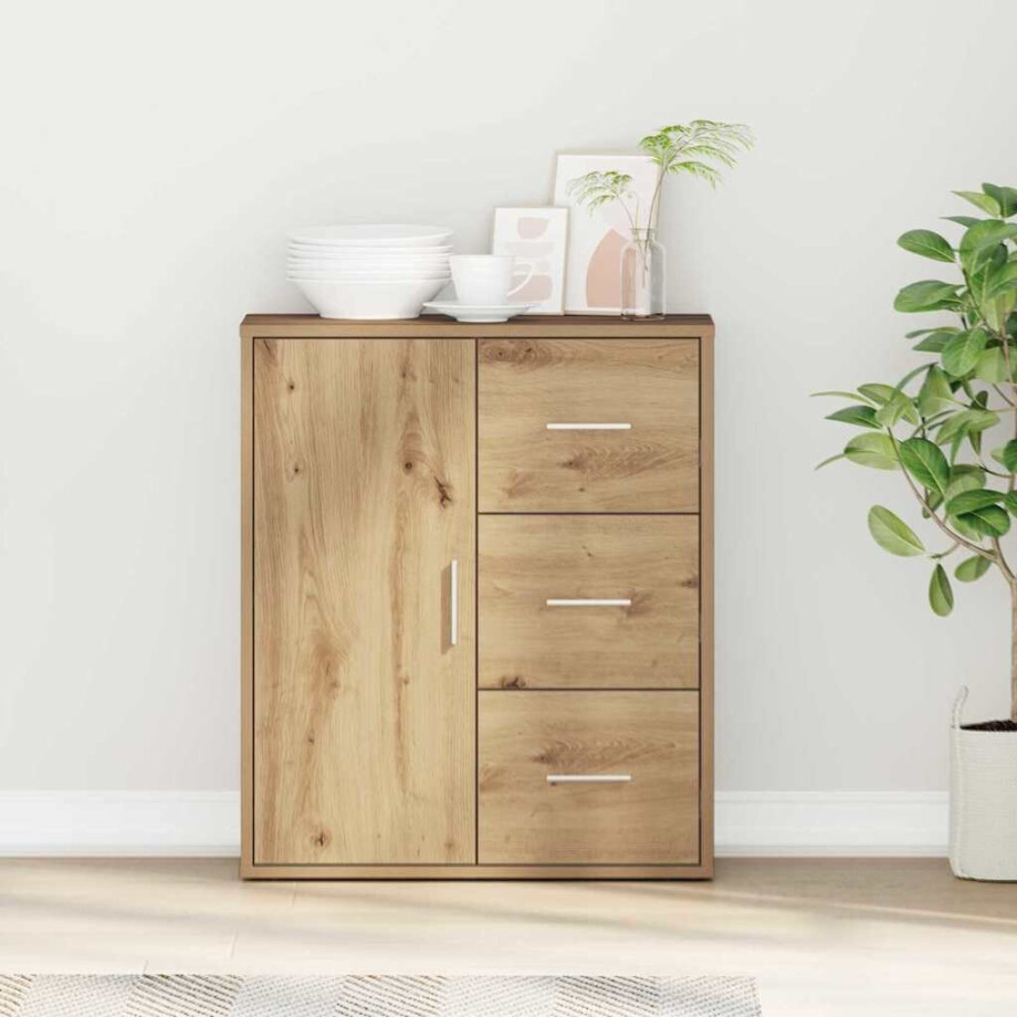 vidaXL Dressoir met lade Artisan Eiken 60 x 31 x 70 cm Bewerkt hout vidaXL Dressoir met lade Artisan Eiken 60 x 31 x 70 cm Bewerkt hout afbeelding 1