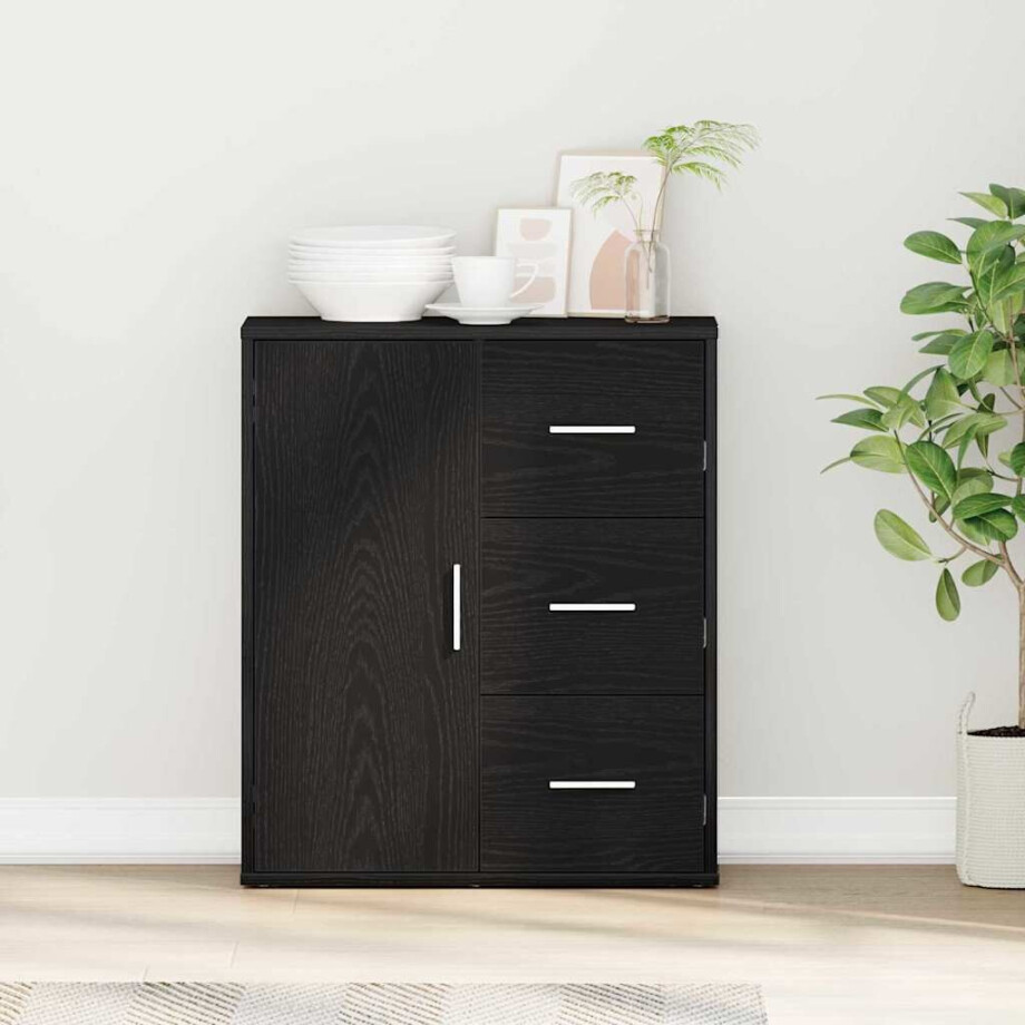 vidaXL Dressoir met lade Zwart Eiken 60 x 31 x 70 cm Bewerkt hout vidaXL Dressoir met lade Zwart Eiken 60 x 31 x 70 cm Bewerkt hout afbeelding 1