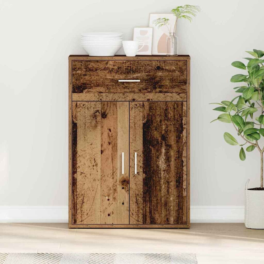 vidaXL Dressoir met lade Oudhout 60 x 30 x 84 cm Bewerkt hout vidaXL Dressoir met lade Oudhout 60 x 30 x 84 cm Bewerkt hout afbeelding 1