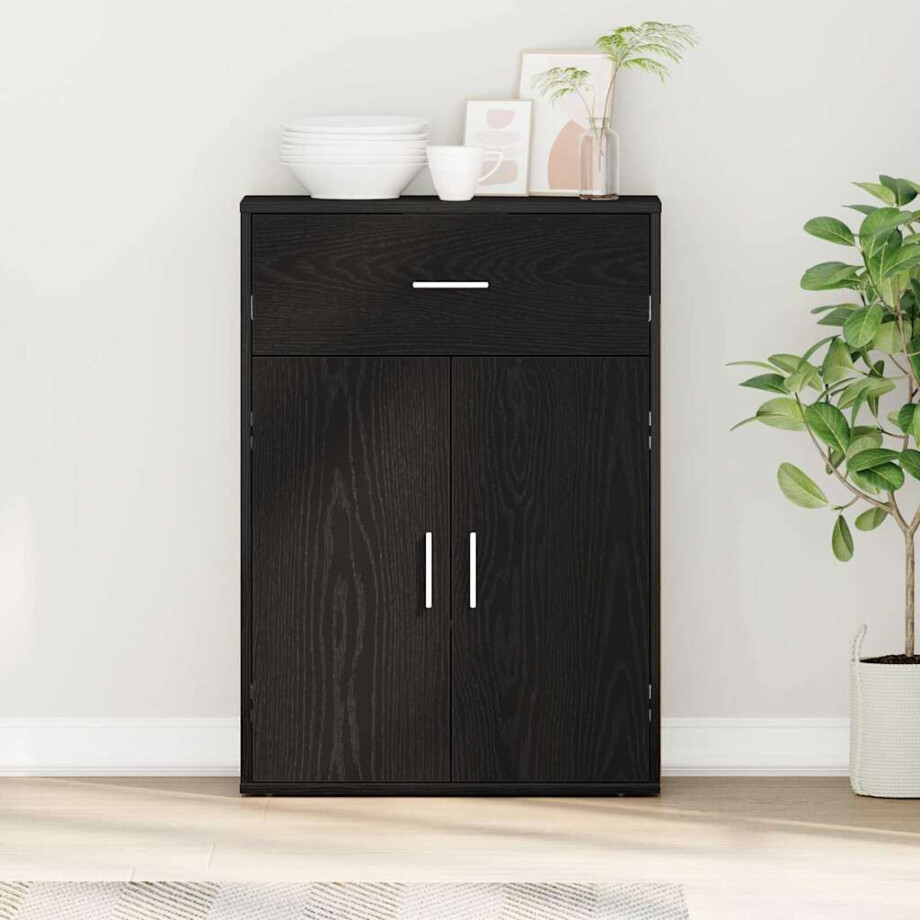 vidaXL Dressoir met lade Zwart Eiken 60 x 30 x 84 cm Bewerkt hout vidaXL Dressoir met lade Zwart Eiken 60 x 30 x 84 cm Bewerkt hout afbeelding 1