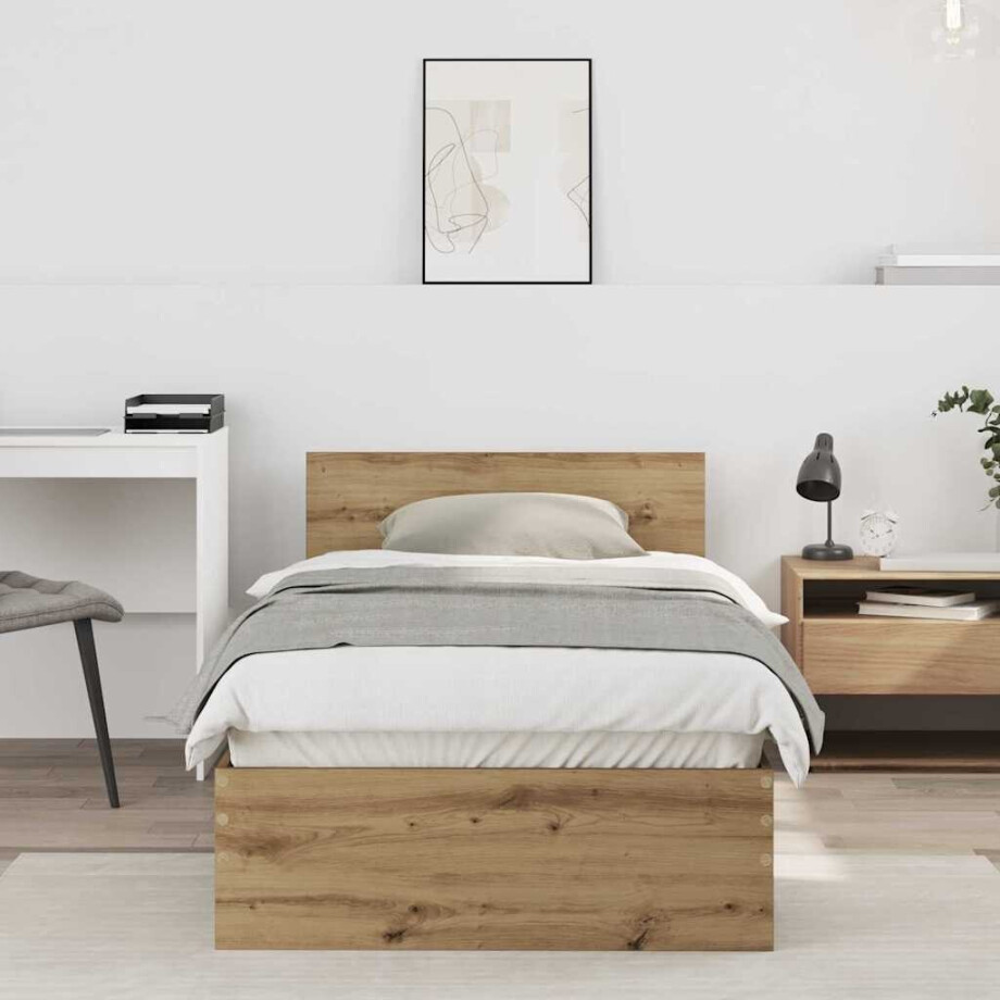 vidaXL Bedframe met hoofdeinde Artisan Eiken 90 x 200 cm Bewerkt hout vidaXL Bedframe met hoofdeinde Artisan Eiken 90 x 200 cm Bewerkt hout afbeelding 1