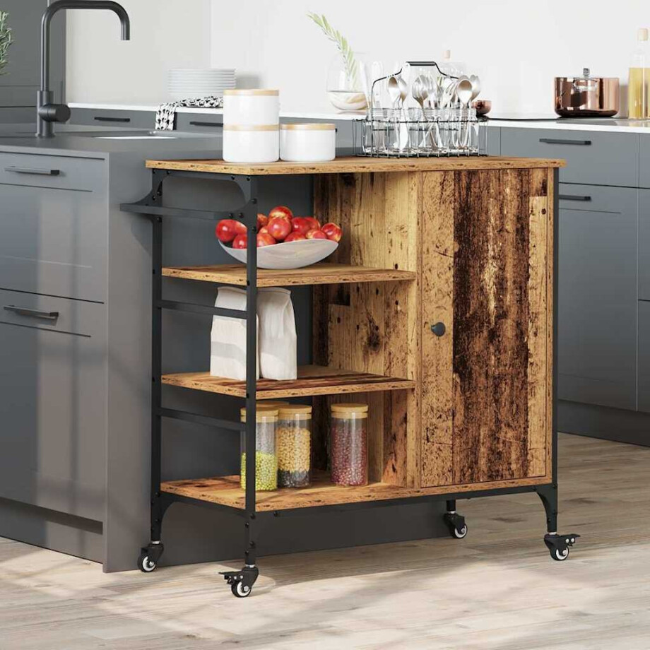 vidaXL Keuken Trolley Oudhout 87.5 x 39 x 84.5 cm Bewerkt hout vidaXL Keuken Trolley Oudhout 87.5 x 39 x 84.5 cm Bewerkt hout afbeelding 1