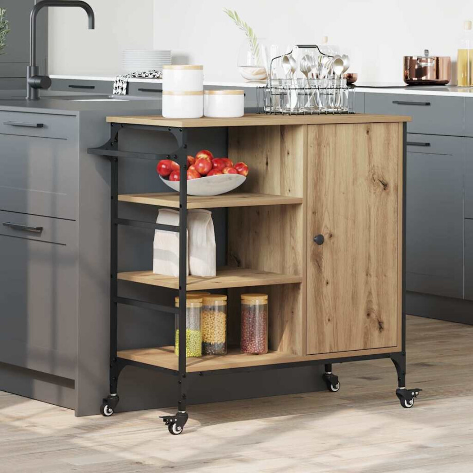 vidaXL Keuken Trolley Artisan Eiken 87.5 x 39 x 84.5 cm Bewerkt hout afbeelding 1