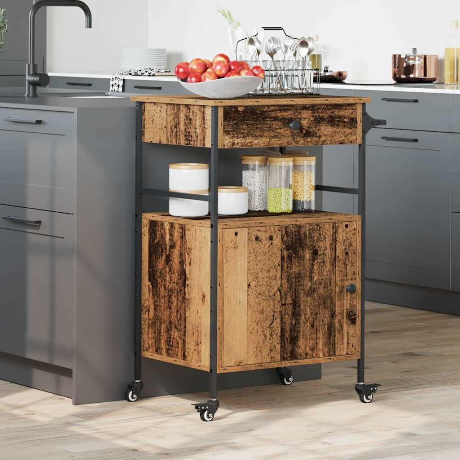 vidaXL Keuken Trolley Oudhout 56 x 43 x 89,5 cm Bewerkt hout afbeelding 1