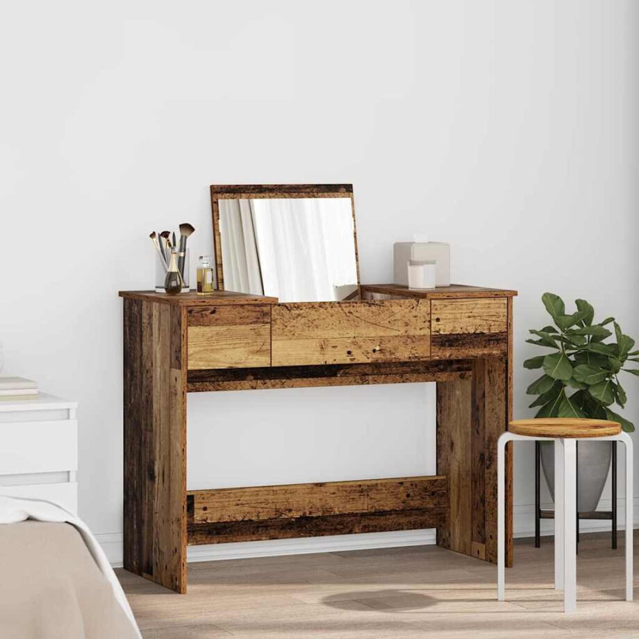 vidaXL Cosmetische Tafel met lade met opslag Oudhout 100 x 45 x 76 cm vidaXL Cosmetische Tafel met lade met opslag Oudhout 100 x 45 x 76 cm afbeelding 1