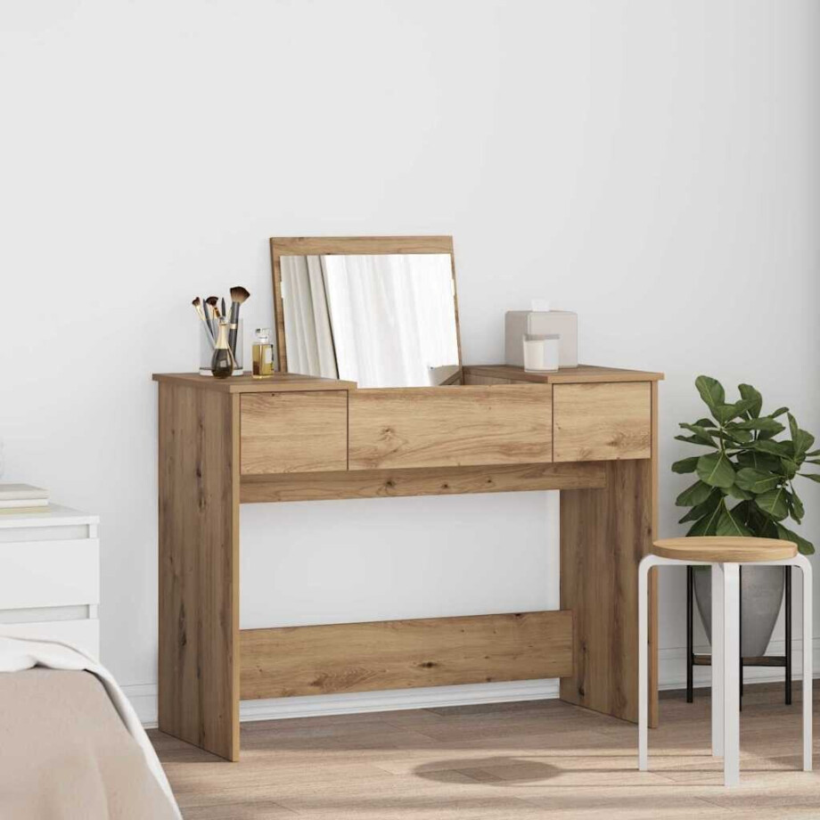 vidaXL Cosmetische Tafel met lade Artisan Eiken 100 x 45 x 76 cm afbeelding 1