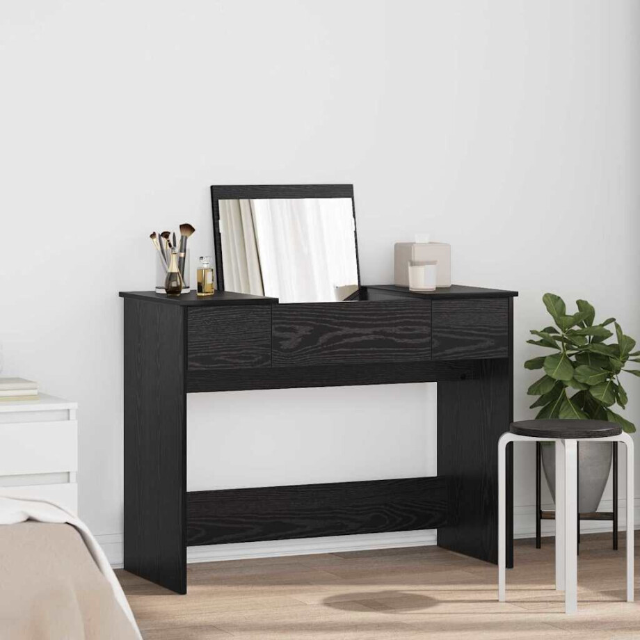 vidaXL Cosmetische Tafel met lade Zwart Eiken 100 x 45 x 76 cm afbeelding 1