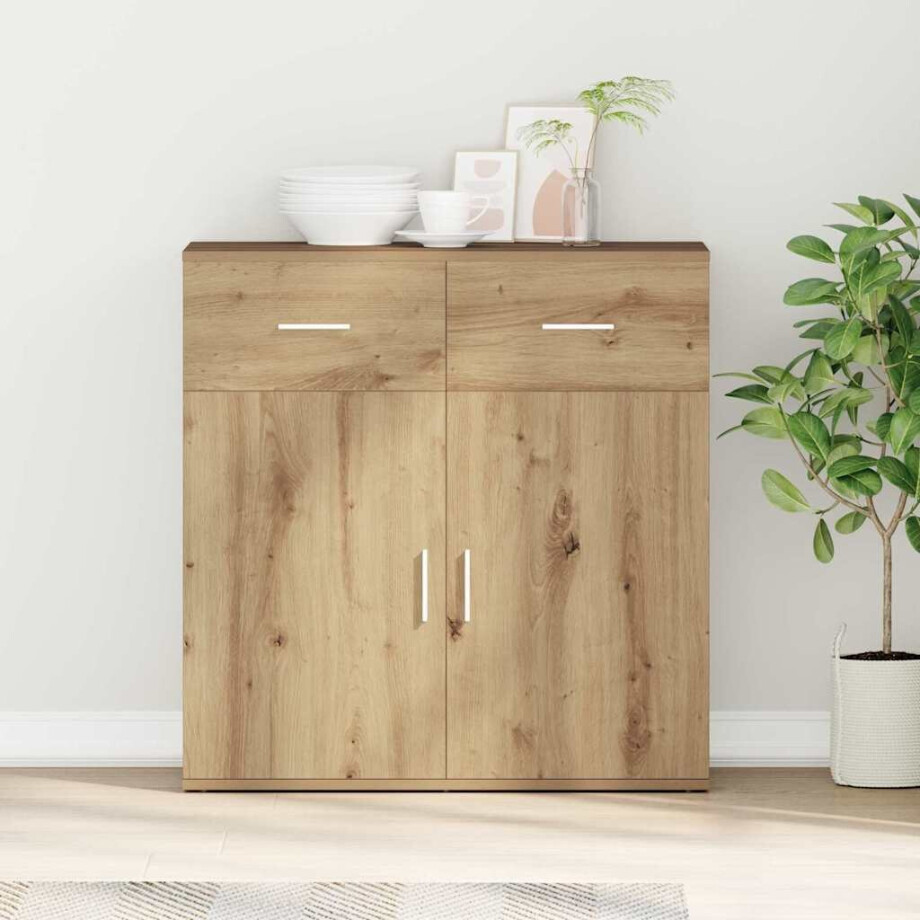 vidaXL Dressoir met lade Artisan Eiken 78 x 38 x 80 cm Bewerkt hout vidaXL Dressoir met lade Artisan Eiken 78 x 38 x 80 cm Bewerkt hout afbeelding 1