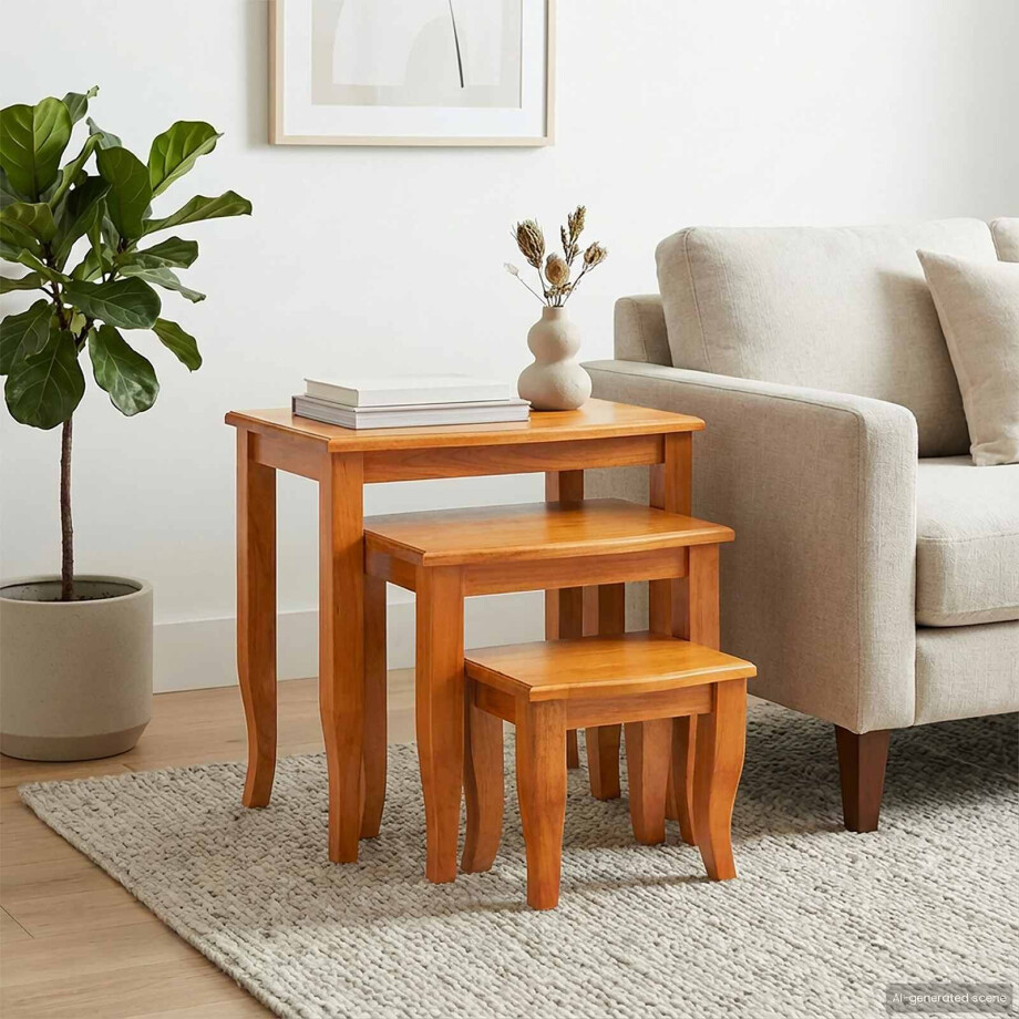 vidaXL Geneste Bijzettafels 3 pcs Naturel Massief Mahoniehout vidaXL Geneste Bijzettafels 3 pcs Naturel Massief Mahoniehout afbeelding 1
