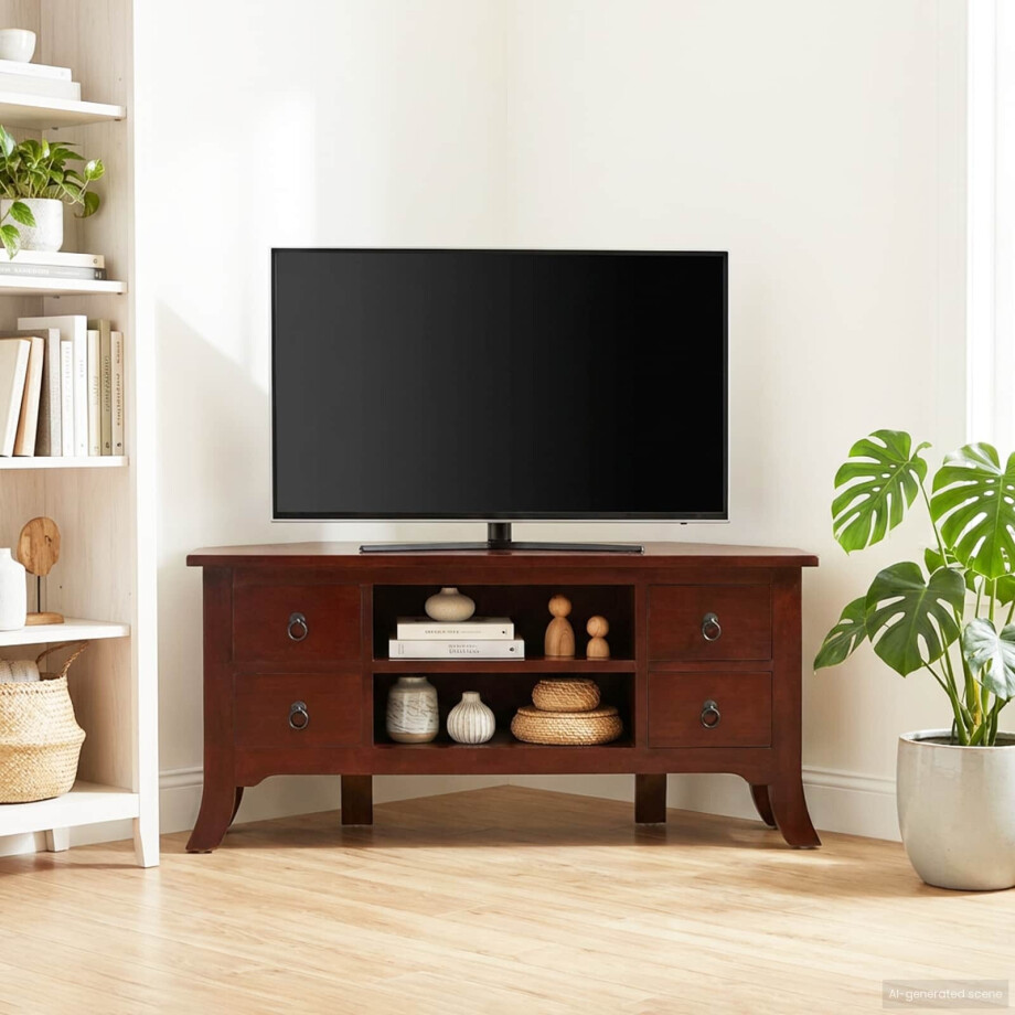 vidaXL TV-kast met lade Bruin 100 x 40,5 x 46 cm Massief Mahoniehout afbeelding 1