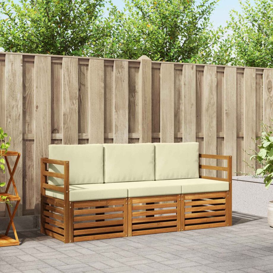 vidaXL Sofa-Sets 3 pcs Natuurlijk en Crème Massief Acaciahout vidaXL Sofa-Sets 3 pcs Natuurlijk en Crème Massief Acaciahout afbeelding 1