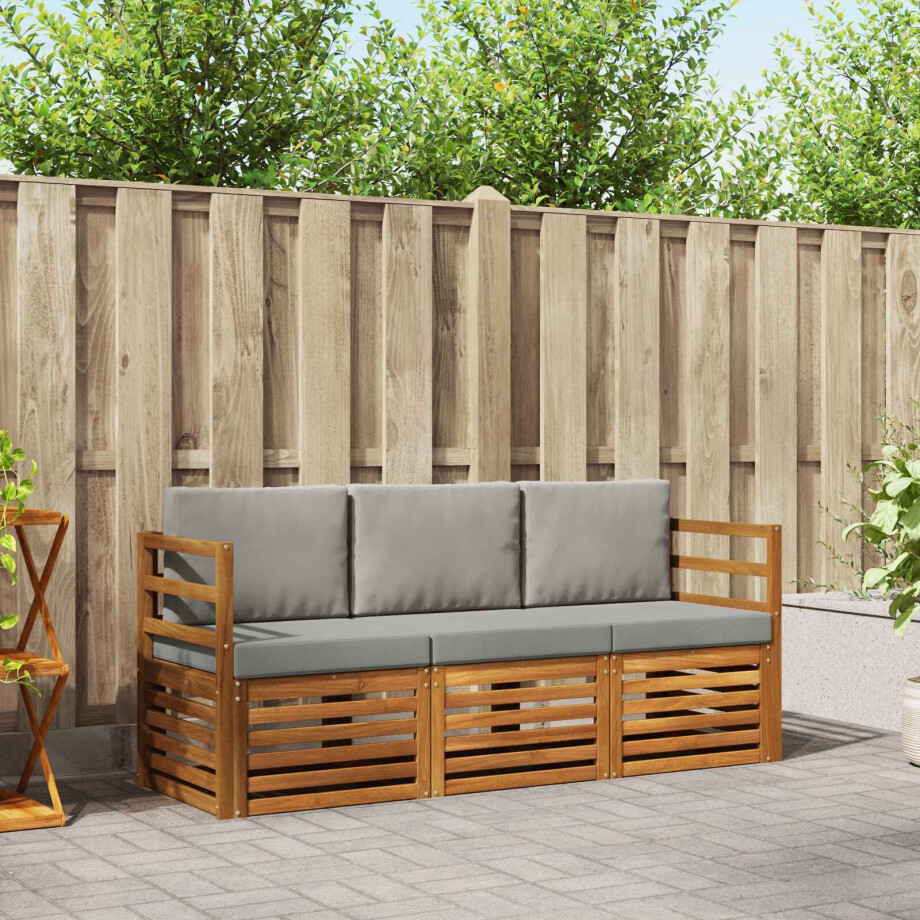 vidaXL Sofa-Sets 3 pcs Natuurlijk en Lichtgrijs Massief Acaciahout vidaXL Sofa-Sets 3 pcs Natuurlijk en Lichtgrijs Massief Acaciahout afbeelding 1
