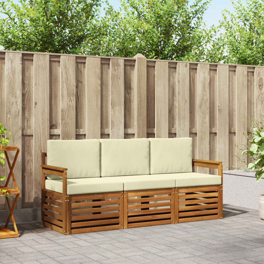 vidaXL Sofa-Sets 3 pcs Natuurlijk en Crème Massief Acaciahout vidaXL Sofa-Sets 3 pcs Natuurlijk en Crème Massief Acaciahout afbeelding 1