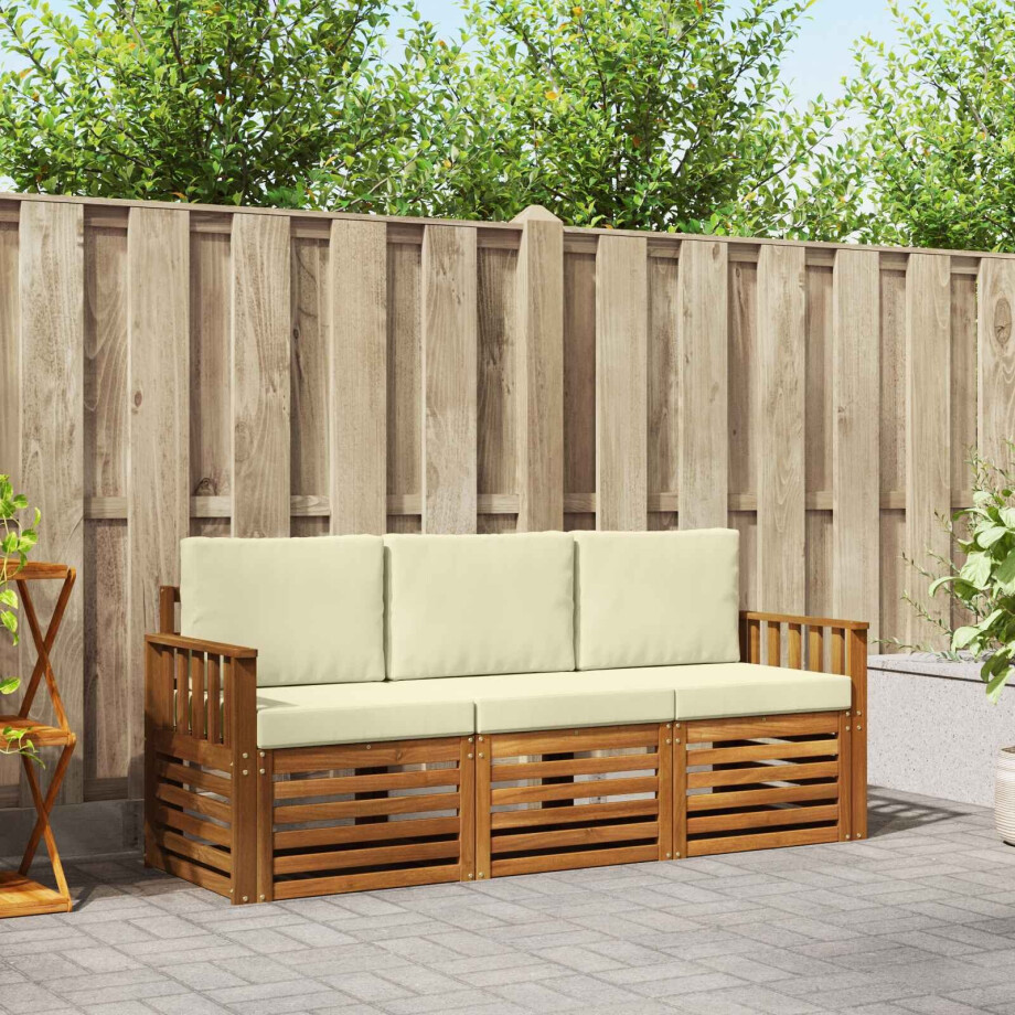 vidaXL Sofa-Sets 3 pcs Natuurlijk en Crème Massief Acaciahout vidaXL Sofa-Sets 3 pcs Natuurlijk en Crème Massief Acaciahout afbeelding 1