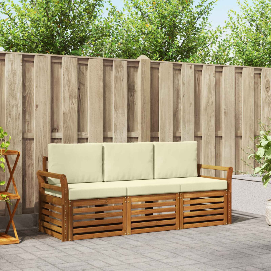 vidaXL Sofa-Sets 3 pcs Natuurlijk en Crème Massief Acaciahout vidaXL Sofa-Sets 3 pcs Natuurlijk en Crème Massief Acaciahout afbeelding 1