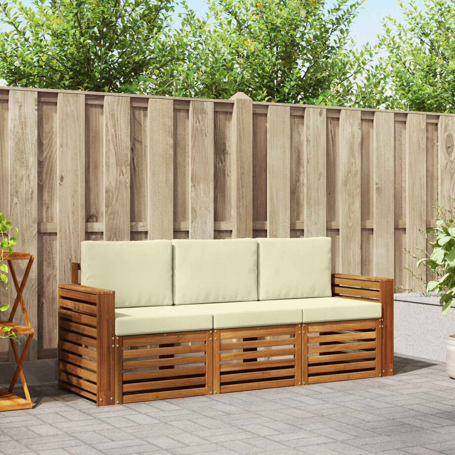 vidaXL Sofa-Sets 3 pcs Natuurlijk en Crème Massief Acaciahout vidaXL Sofa-Sets 3 pcs Natuurlijk en Crème Massief Acaciahout afbeelding 1