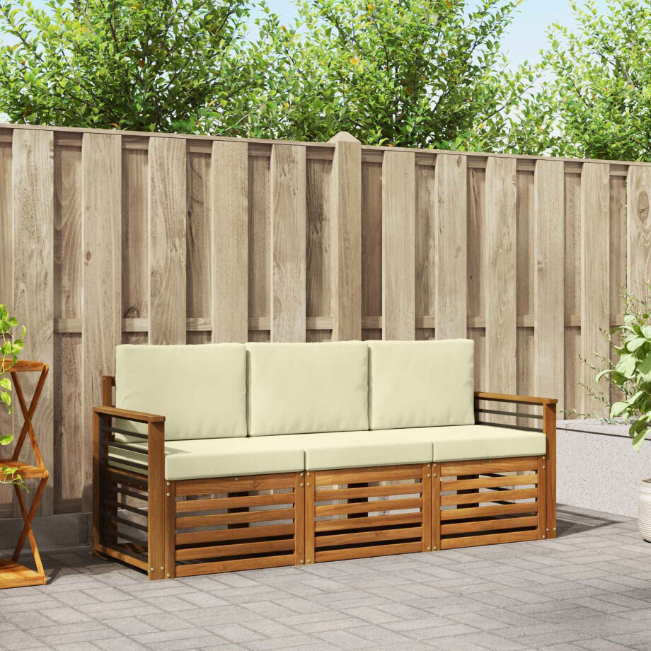 vidaXL Sofa-Sets 3 pcs Natuurlijk en Crème Massief Acaciahout afbeelding 1