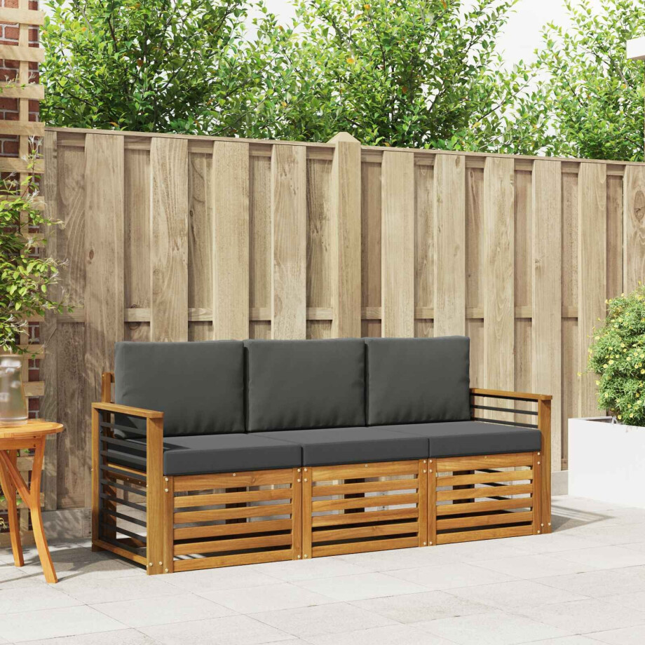 vidaXL Sofa-Sets 3 pcs Natuurlijk en Antraciet Massief Acaciahout afbeelding 1