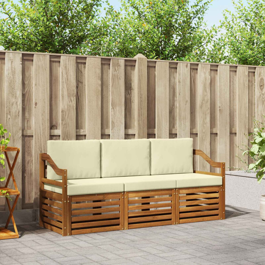 vidaXL Sofa-Sets 3 pcs Natuurlijk en Crème Massief Acaciahout afbeelding 1