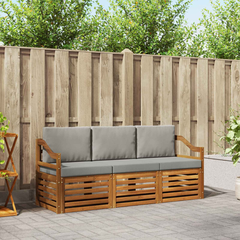 vidaXL Sofa-Sets 3 pcs Natuurlijk en Lichtgrijs Massief Acaciahout afbeelding 1