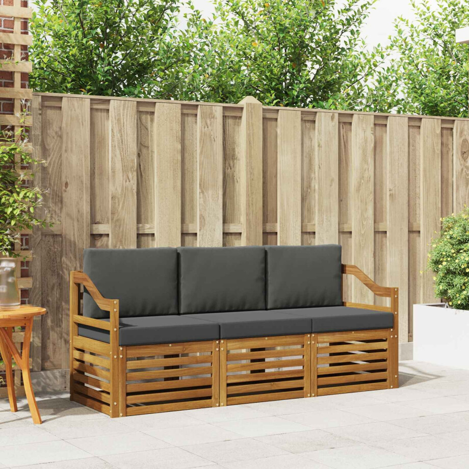 vidaXL Sofa-Sets 3 pcs Natuurlijk en Antraciet Massief Acaciahout afbeelding 1